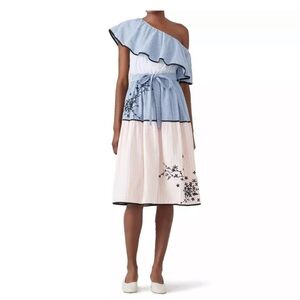 HEMANT AND NANDITA Melantha Gingham Pink and Blue Embroidered Dress M